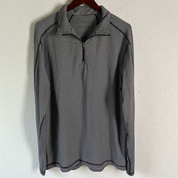 Lululemon Surge Warm Half Zip Mens Large Mini Pop Black White Stripe Tech Shirt - Picture 7 of 16